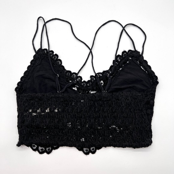 FREE PEOPLE ONE Celine Lace Bralette Womens Small Black Strappy Flocked Velvet - Picture 6 of 15